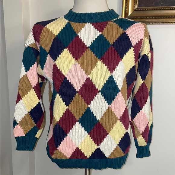 The Limited Vintage Argyle Ramie/Cotton Blend chunky sweater.  Heavyweight. M/L - Picture 1 of 12